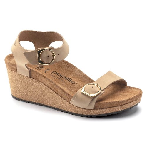 Birkenstock Soley Ring-Buckle Nubuck Leather Wedge Sandal in Sandcastle  Women's Footwear