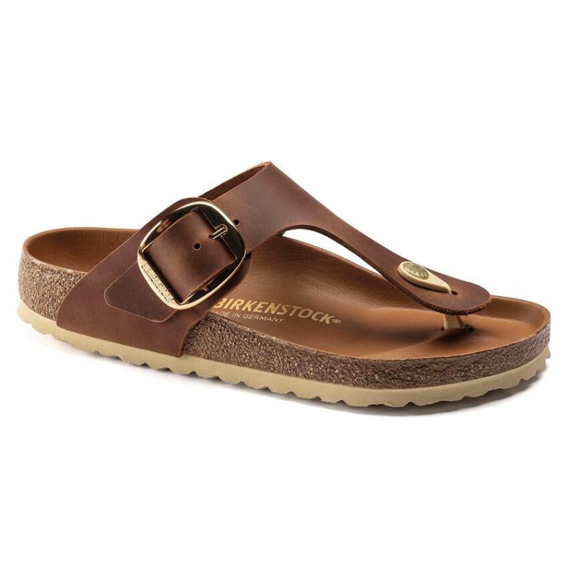 Birkenstock Gizeh Big Buckle Oiled Nubuck Leather in Cognac  Women's Footwear