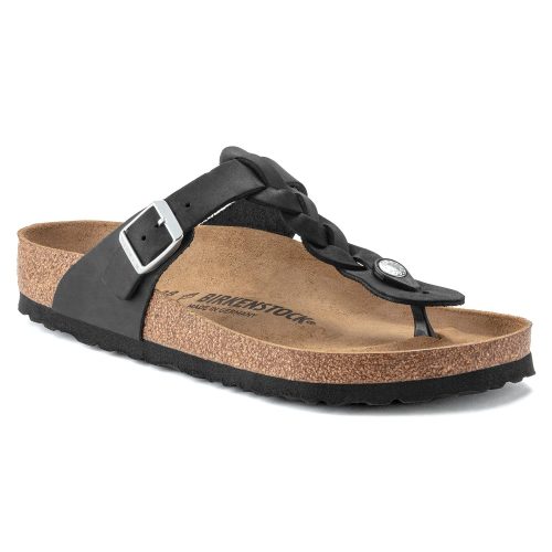 Birkenstock Gizeh Braid Oiled Leather Sandal in Black  Women's Footwear