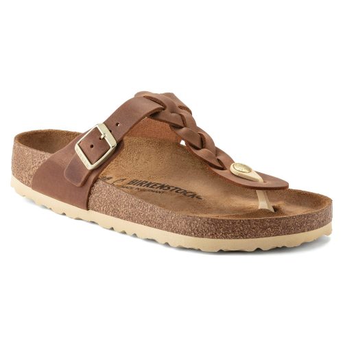 Birkenstock Gizeh Braid Oiled Leather Sandal in Cognac  Women's Footwear