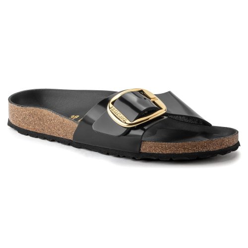 Birkenstock Madrid Big Buckle Natural Leather Patent in High Shine Black  Women's Footwear