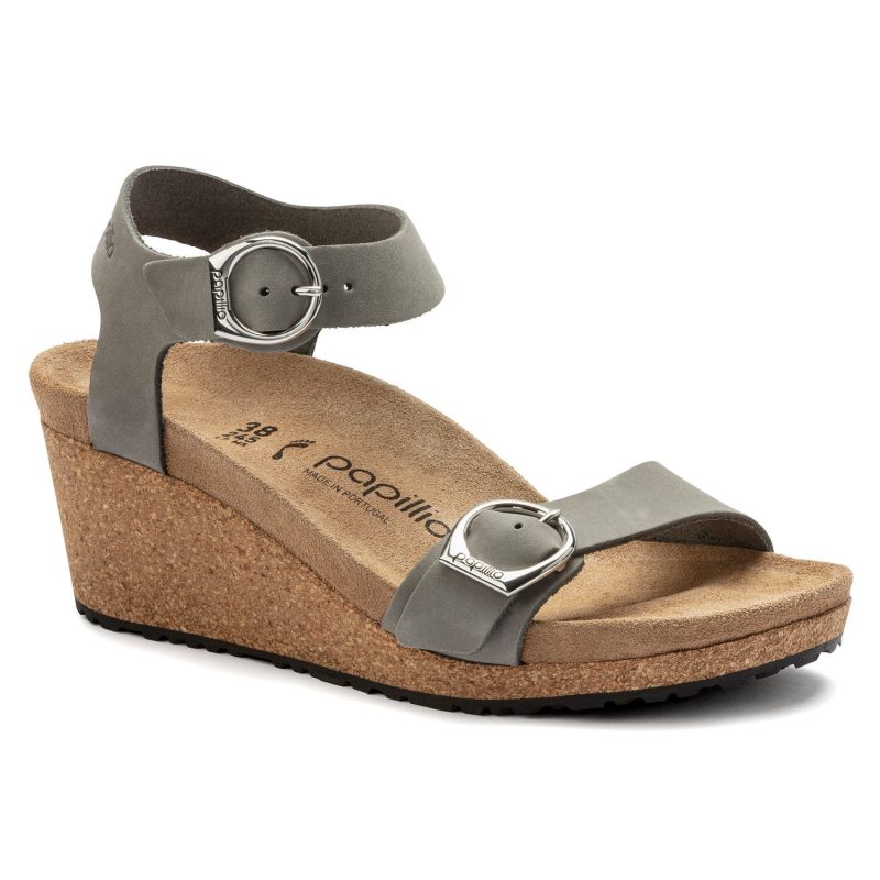 Birkenstock Soley Ring-Buckle Leather Wedge Sandal in Dove Gray  Women's Footwear