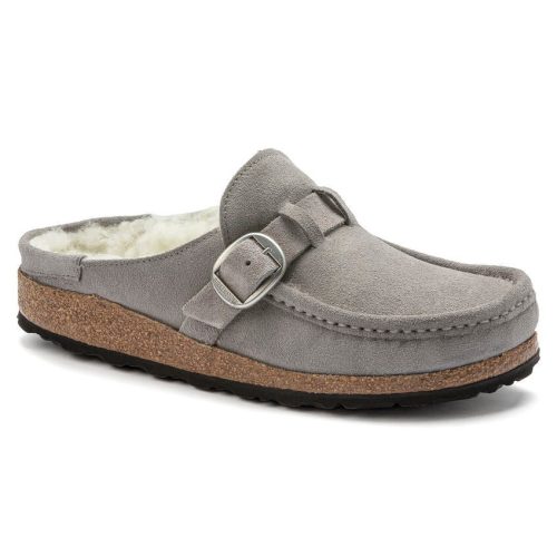 Birkenstock Buckley Suede Leather Shearling Clog in Stone Coin  Women's Footwear