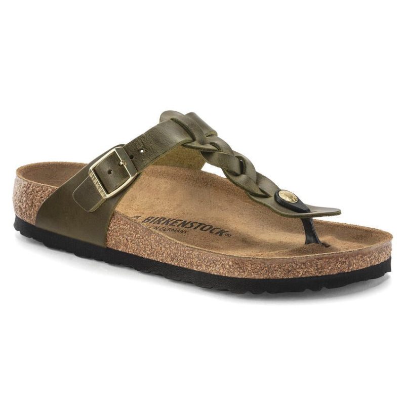 Birkenstock Women's Gizeh Braided Oiled Leather in Olive Green  Women's Footwear