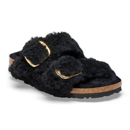 Birkenstock Arizona Big Buckle Shearling in Teddy Black Gold  Women's Footwear