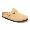 Birkenstock Boston Suede Leather Clog in Latte Cream  Unisex Footwear