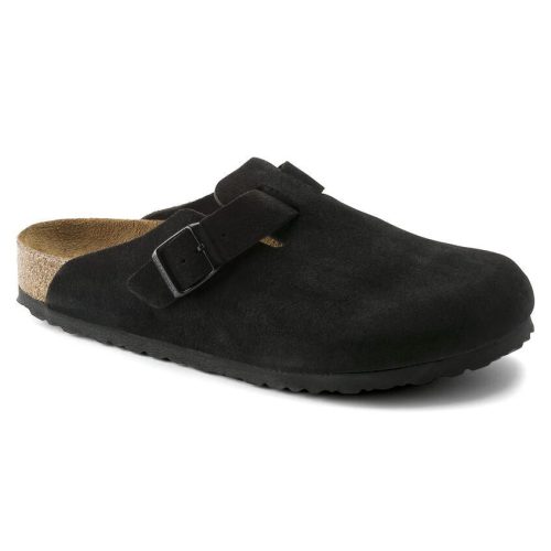 Birkenstock Boston Suede Leather Soft Footbed Clog in Black  Men's Footwear