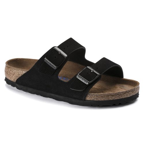 Birkenstock Arizona Suede Leather Soft Footbed Sandal in Black  Men's Footwear