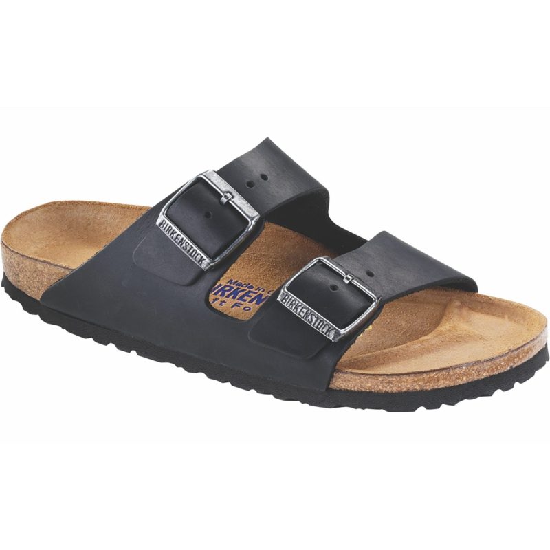 Birkenstock Arizona Oiled Leather Soft Footbed Sandal in Black  Men's Footwear