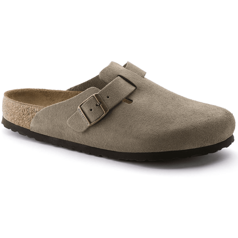 Birkenstock Boston Suede Leather Soft Footbed Clog in Taupe  Unisex Footwear