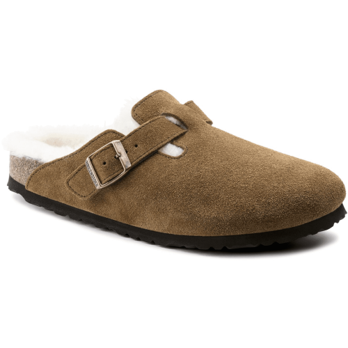 Birkenstock Boston Shearling Suede Leather Clog in Mink  Women's Footwear