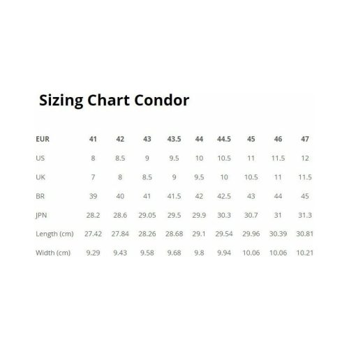 VejaMenCondorSizingChart